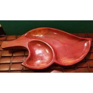 Vintage 1970s Wooden Monkey Pod Leaf Serving Tray 14.5"x7.5"x1.5"